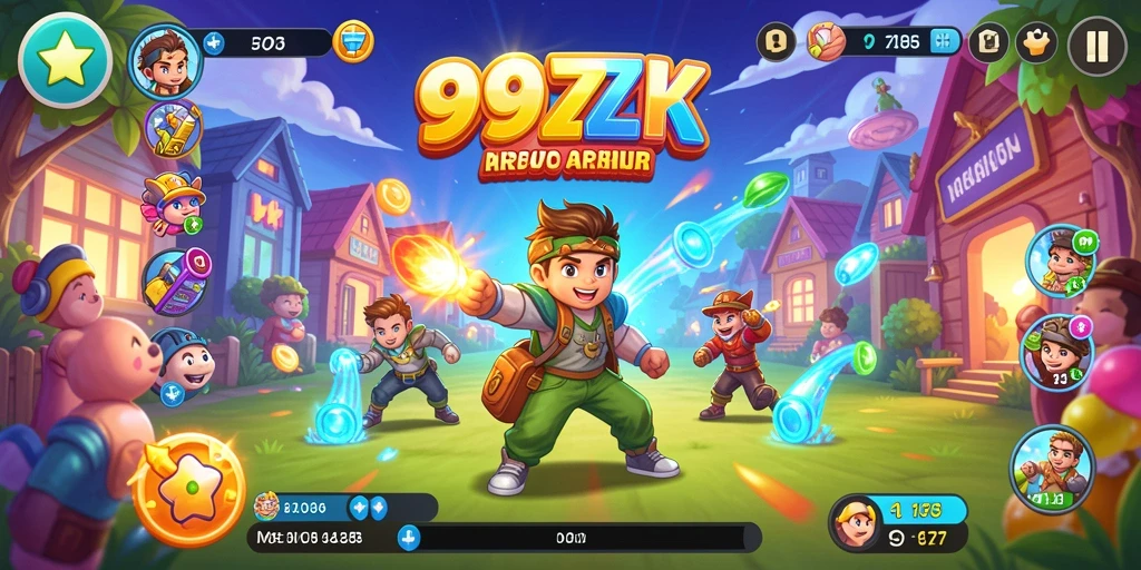 Tampilan gameplay seru dari 99ZK dengan grafis warna-warni.