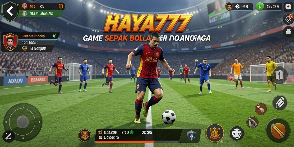 Tampilan gameplay HAYA777 dengan aksi sepak bola yang mendebarkan.