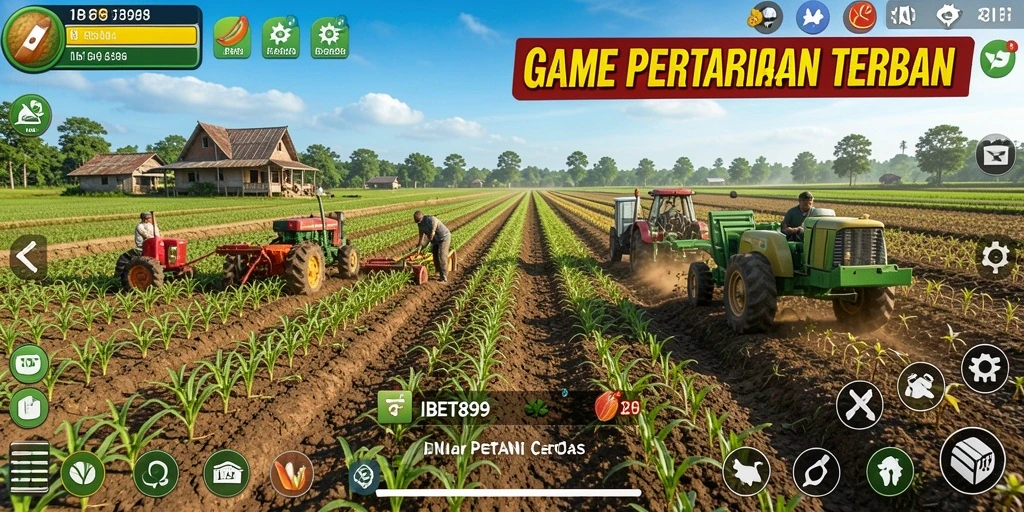 Tangkapan layar gameplay IBET899 menampilkan ladang yang subur dan penuh warna.