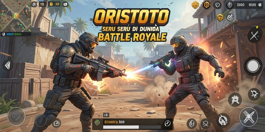Screenshot gameplay ORISTOTO yang menunjukkan pertempuran intens di Battle Royale.