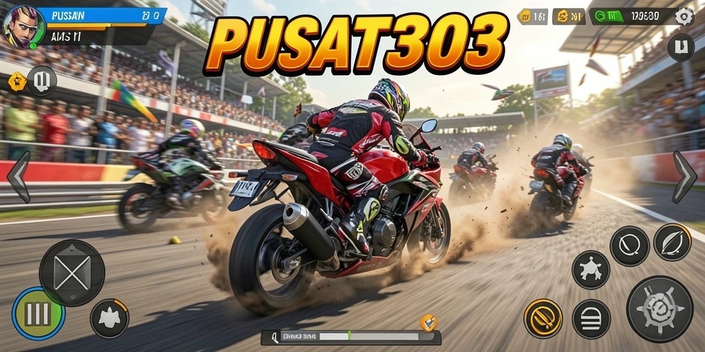 Gambar tampilan balapan motor yang intens di PUSAT303.
