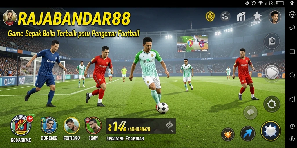Tampilan gameplay RAJABANDAR88 yang menarik dengan aksi sepak bola seru.