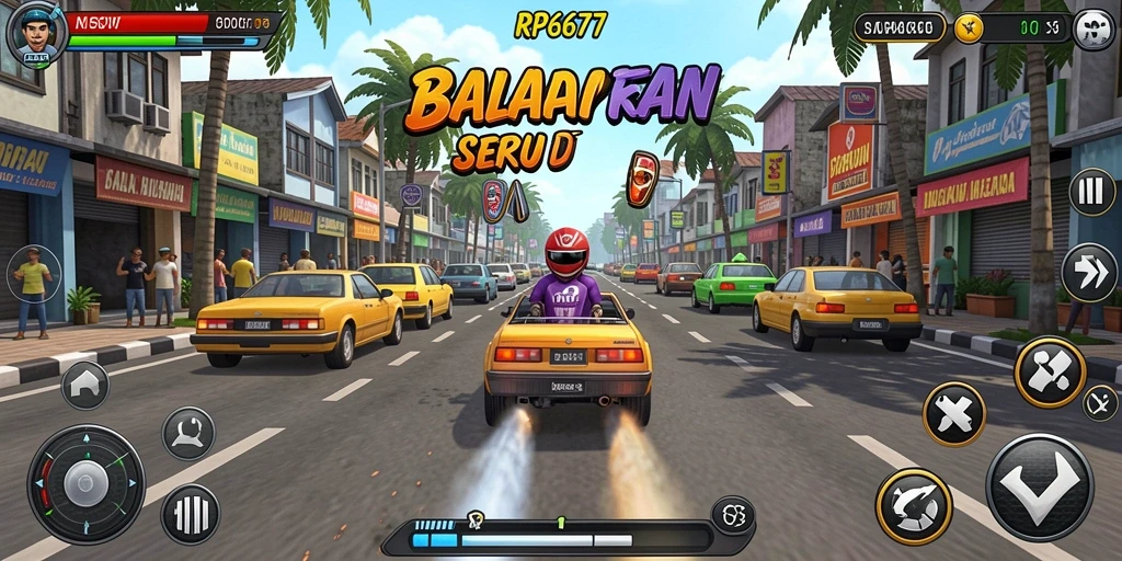 Screenshot gameplay RP6677 yang menunjukkan akselerasi di trek balapan.