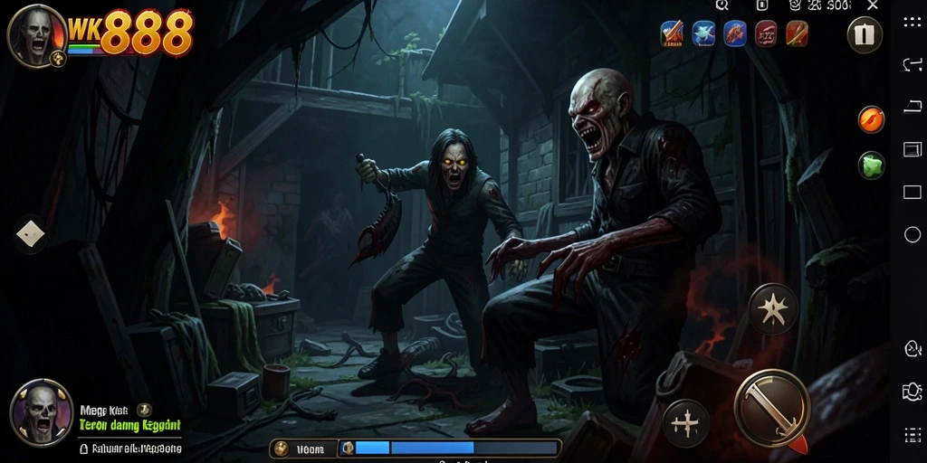 Screenshot menarik dari gameplay menegangkan WK888 dengan atmosfer Horror.